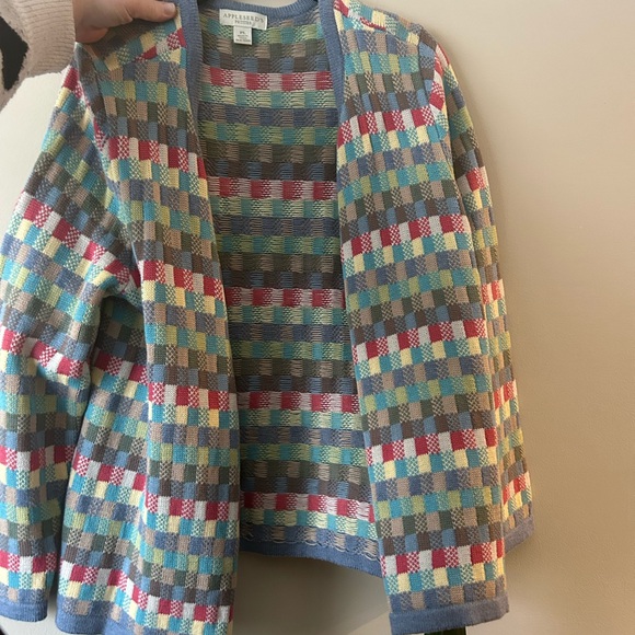 Appleseed's Sweaters - Appleseed's Multicolor Check Knit Cardigan - Blue, Red, Yellow, Green, Gray